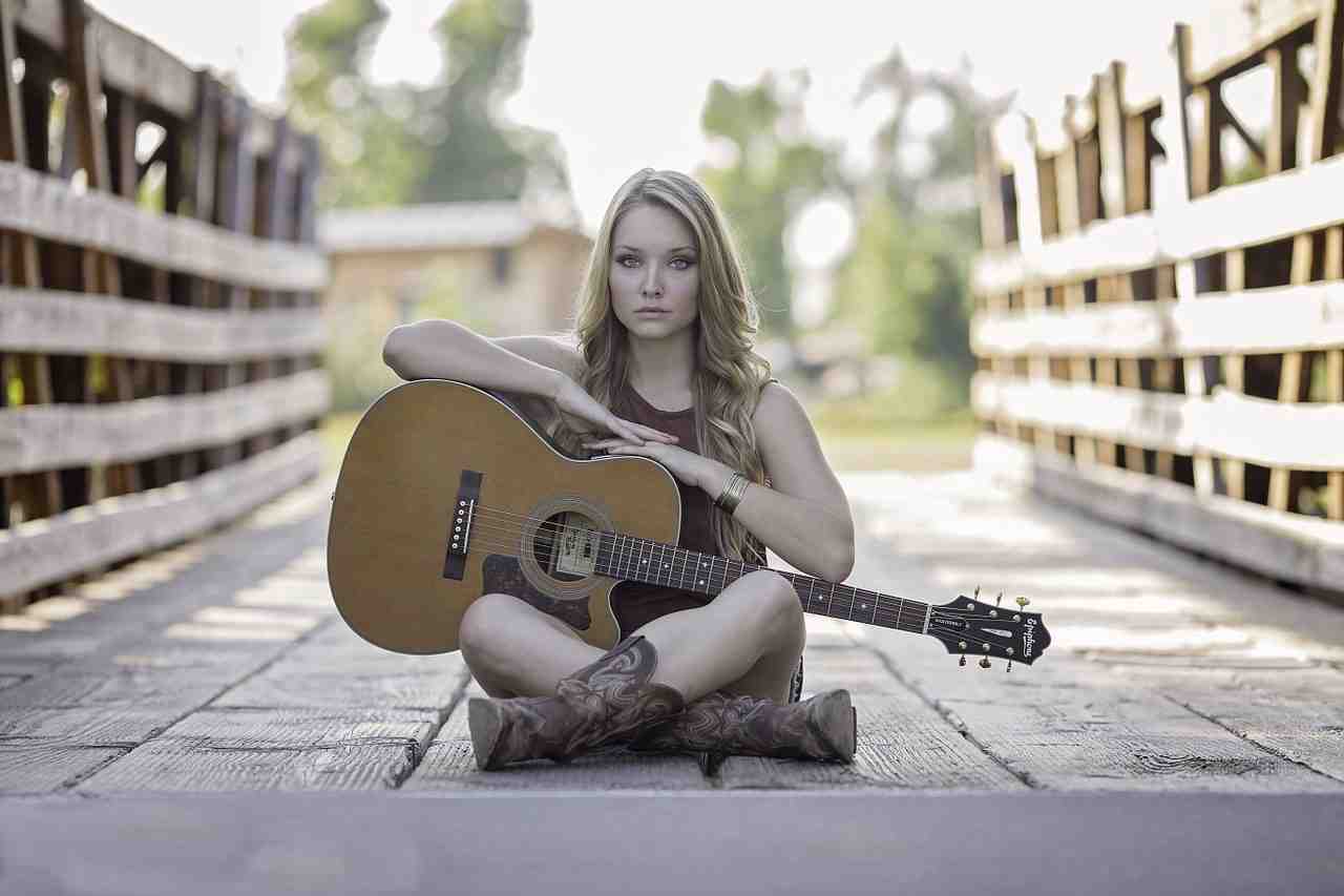 guitare, pays, jeune fille